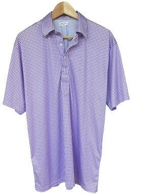 Collars and Co Dress Collar Polo Shirt Mens LARGE Purple Gingham Check Preppy